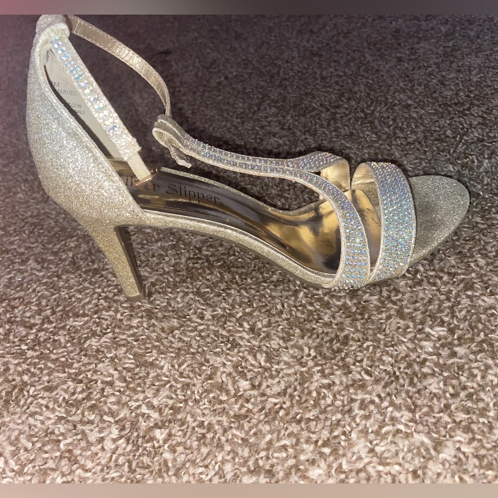 Gold Sparkle Sliver Slipper Heels Size 9W